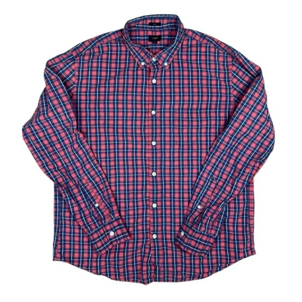 J Crew Shirt Mens XL Button Up Plaid Slim pink Blue Easter‎ Preppy 100% Cotton